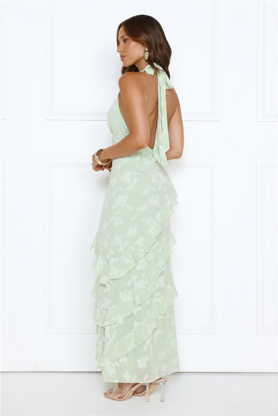 Scarlet Muse Halter Maxi Dress Green